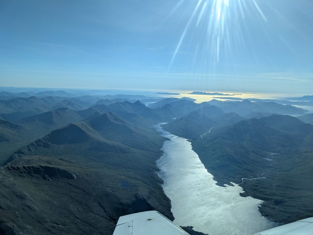 Our contractors flying the LiDAR plane over the Scottish landscapes as part of our national land LiDAR programme. Image provided by: https://bluesky-world.com/