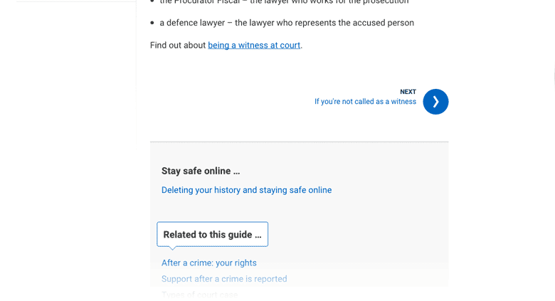 screenshot of mygov.scot guide page changes showing new related information links