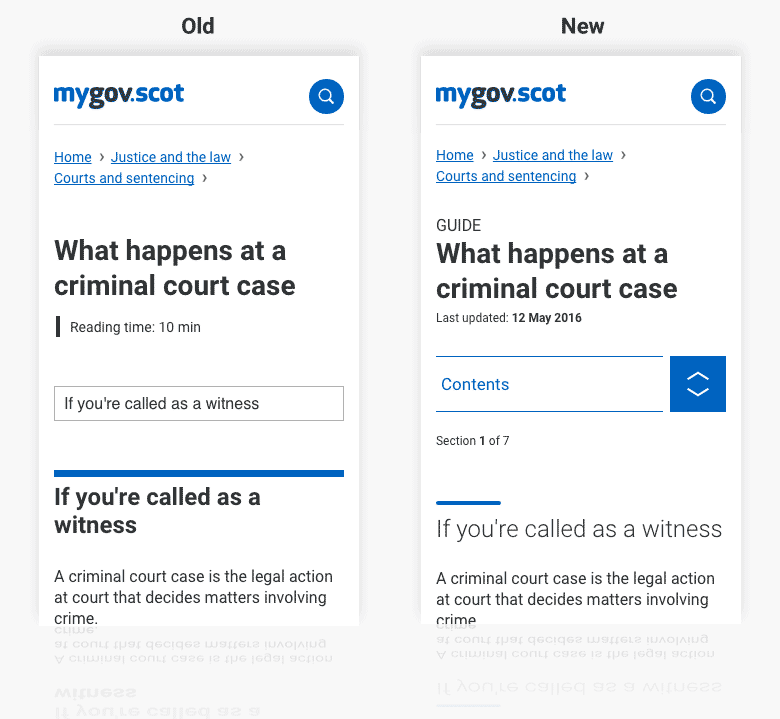 Screenshot of mygov.scot guide page improvements on mobile