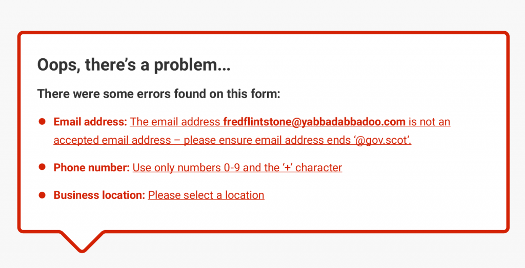 An example of a form error state