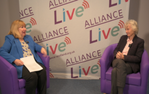 Photo of Irene Oldfather interviewing Professor Anna Glasier at the ALLIANCE