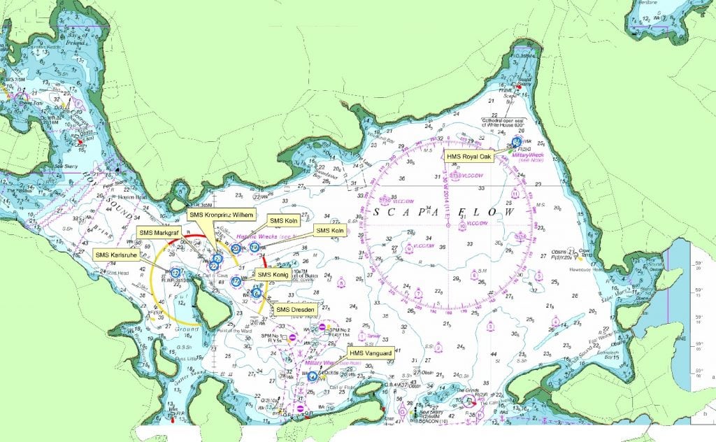Locational map of Scapa Flow wrecksites