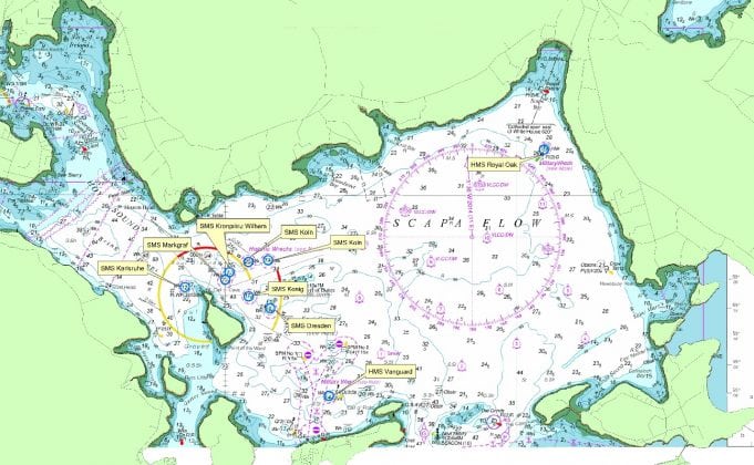 Locational map of Scapa Flow wrecksites