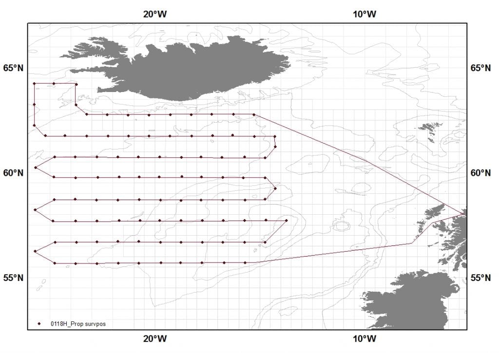 Map showing surveyFigure 1 0118H AltaireMap showing survey coverage for survey 0118H