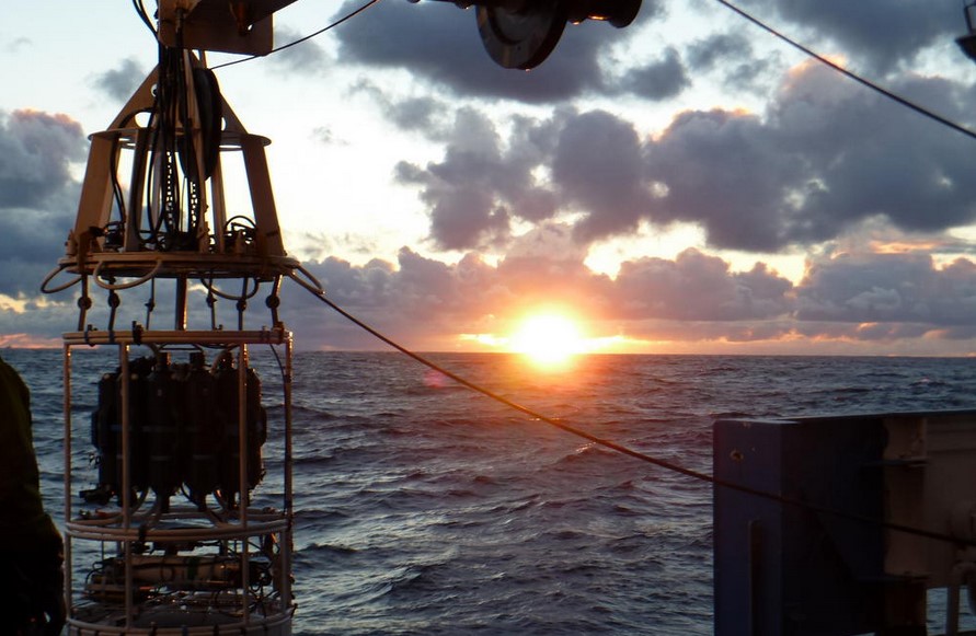 A CTD deployment at sunrise on Scotia
