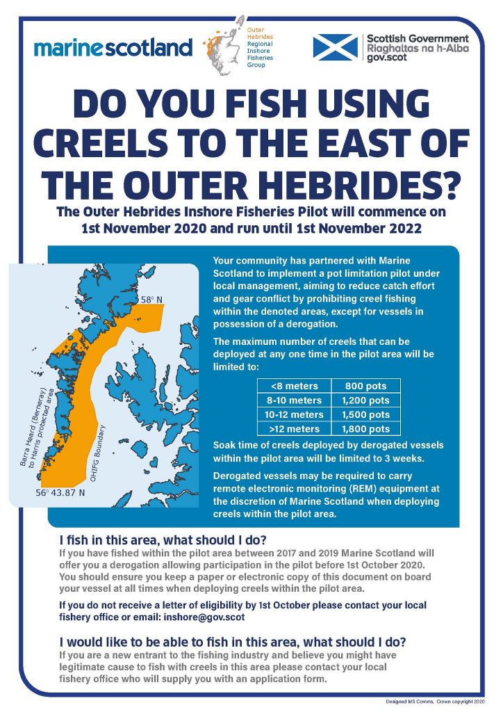 Poster showing map and details about the Outer Hebrides Inshore Fisheries Pilot area