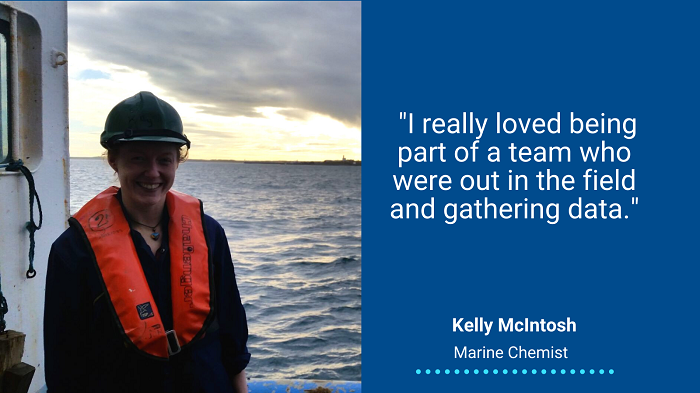 Kelly McIntosh, Marine Chemist works in our science team. "I really loved being part of a team who were out in the field and gathering data from the long-term hydrography lines east of Orkney, which run between Shetland and the Faroe Isles".