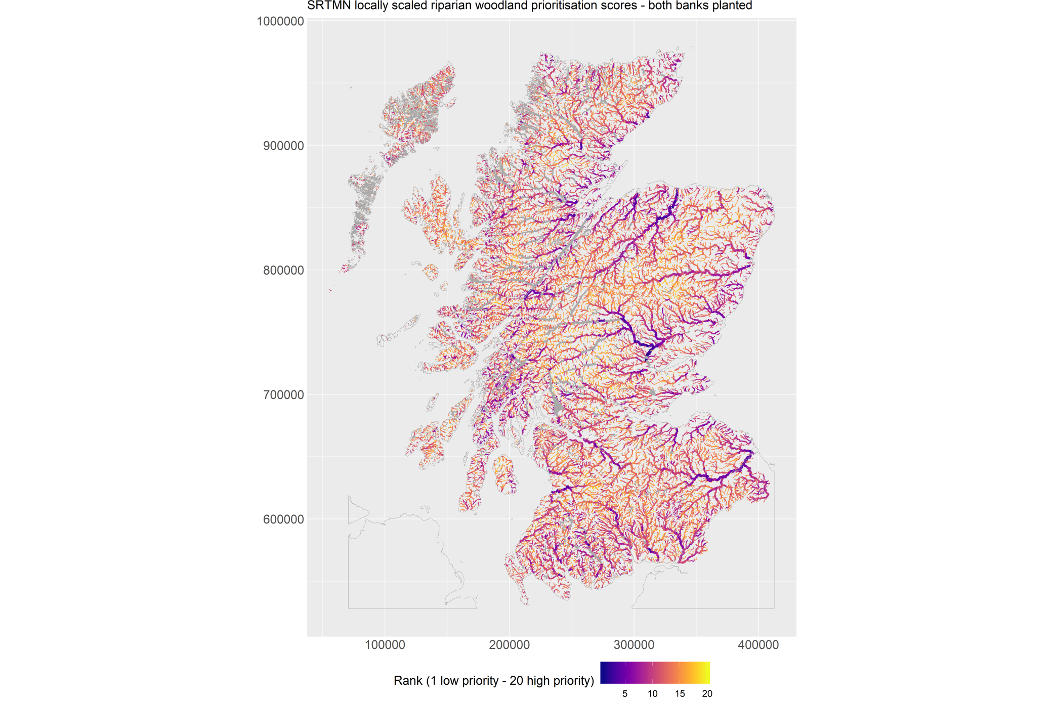 Map showing priority rivers for riparian tree planting