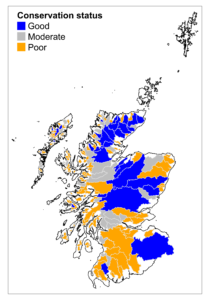 Map showing conservation status of the 173 stocks for the 2024 angling season.