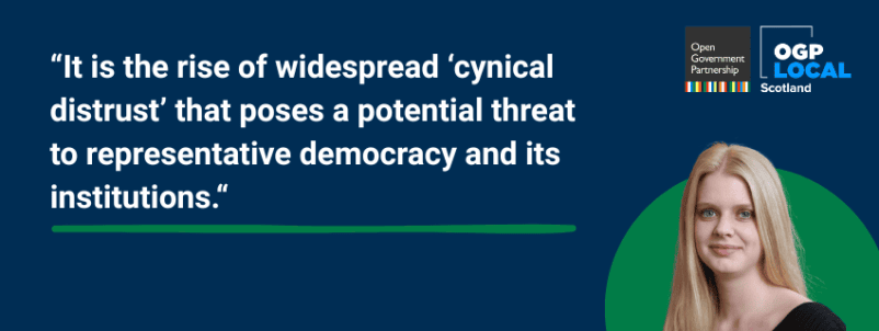 It is the rise of widespread ‘cynical distrust’ that poses a potential threat to representative democracy and its institutions.