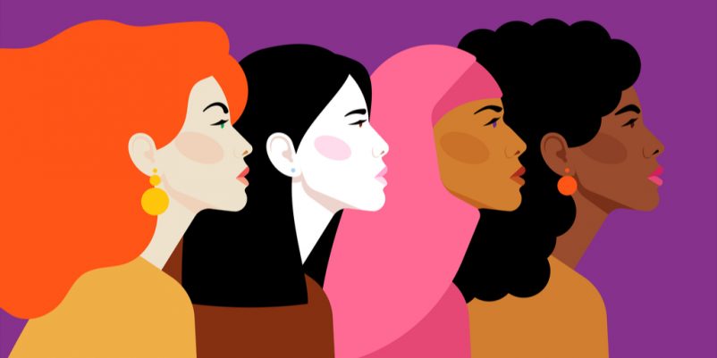 Colourful illustration of a diverse group of women