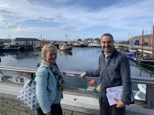 Roseanna Cunningham at Kirkwall Harbour flood defence scheme